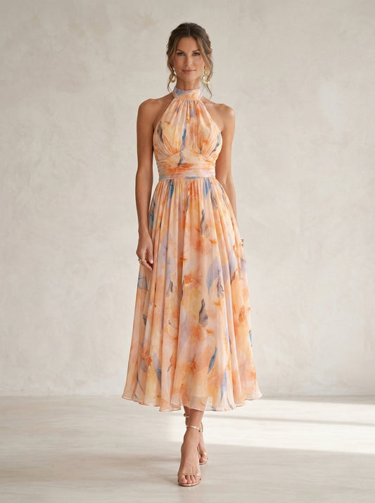 Ester™ | Abito con scollo all'americana con stampa ad acquerello