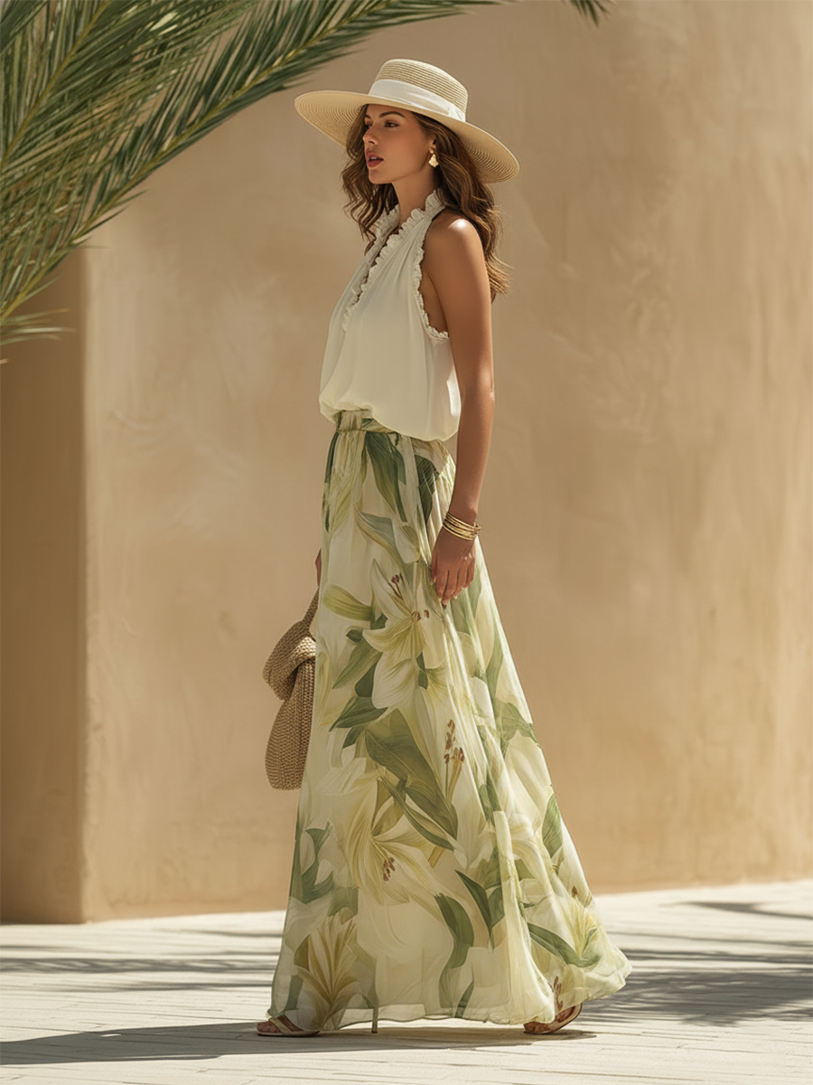 Elisa | Completo fluido con stampa gigli, molto elegante