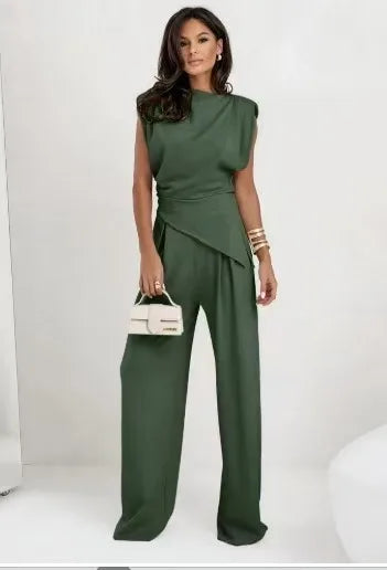 Set due pezzi da donna con top irregolare e pantaloni a gamba larga